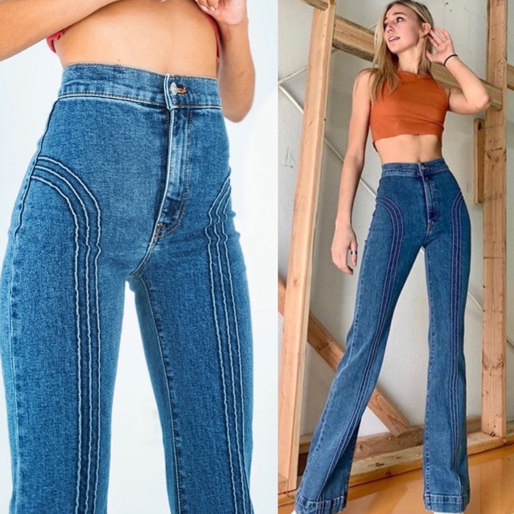 Revice Rollergirl Flare Bellbottoms 27 28 70’s high rise denim Disco Mod jeans